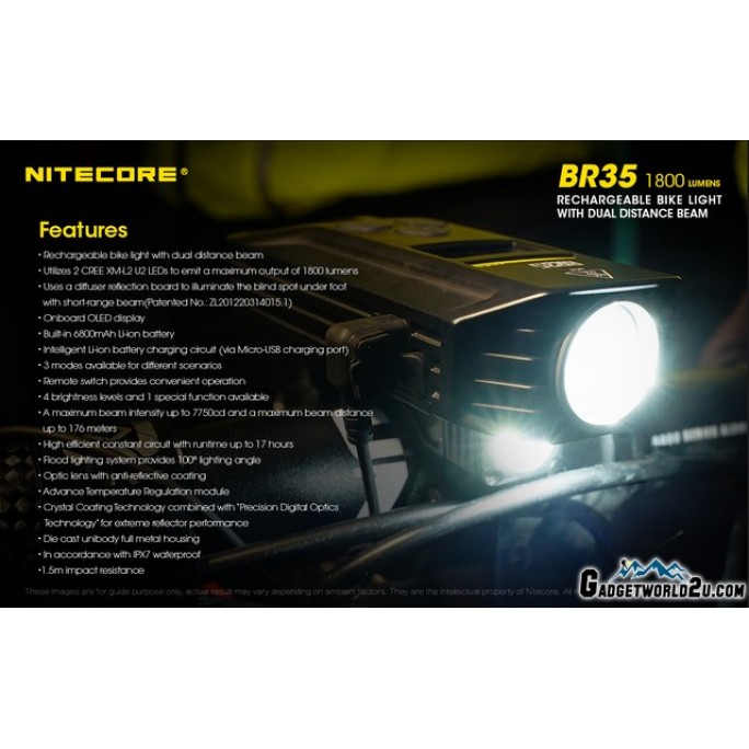 Nitecore BR35 1800L Dual Beam Rechargeable Bicycle Light