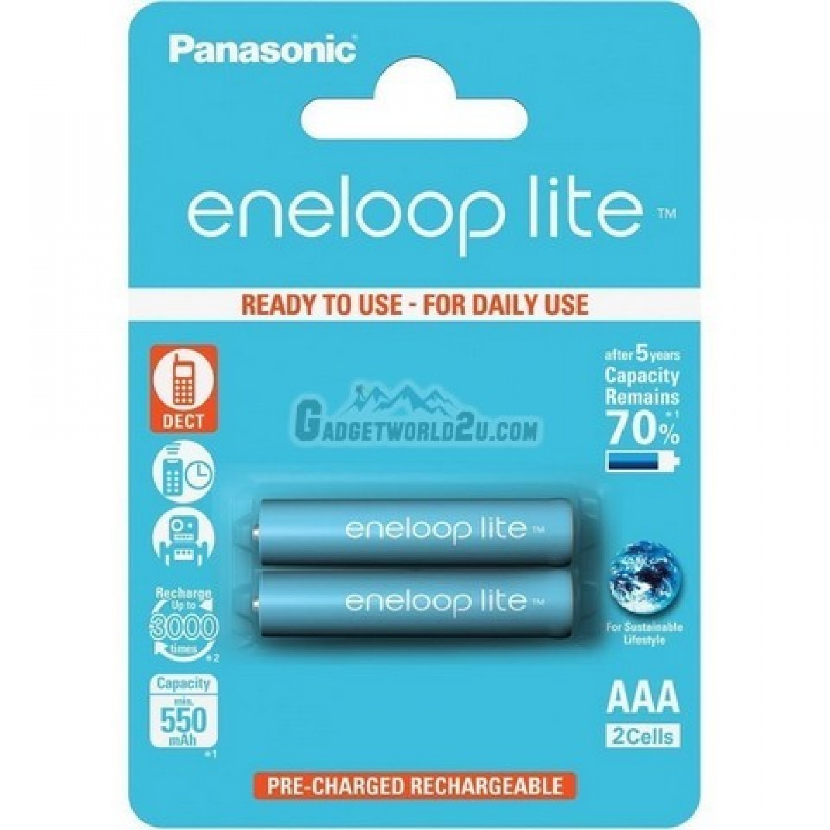 Panasonic Eneloop Lite AAA x2 600mAh NiMh Rechargeable