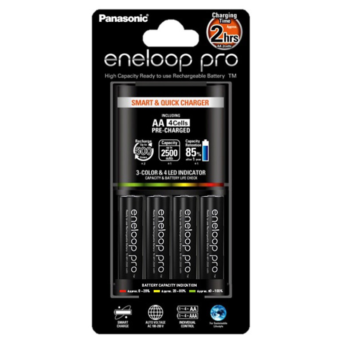 Panasonic Eneloop 2Hr Quick Charger + AA x4 Eneloop Pro ...