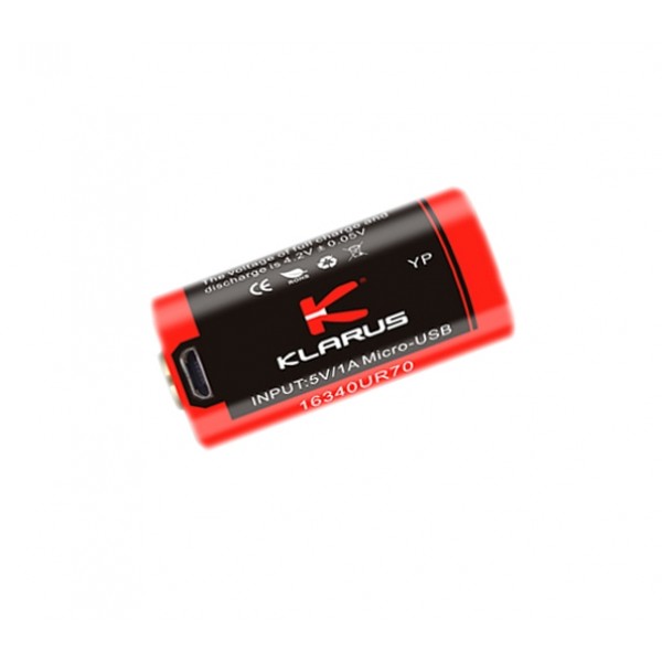 Klarus 16340 700mAh 3.7V USB Li-ion Protected Rechargeable Battery 16GT-70UR