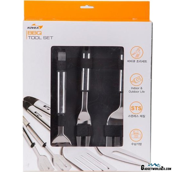 Kovea BBQ Tool Set KGA-1002 Stainless Steel Barbeque Fork, Slotted Turner, Tongs