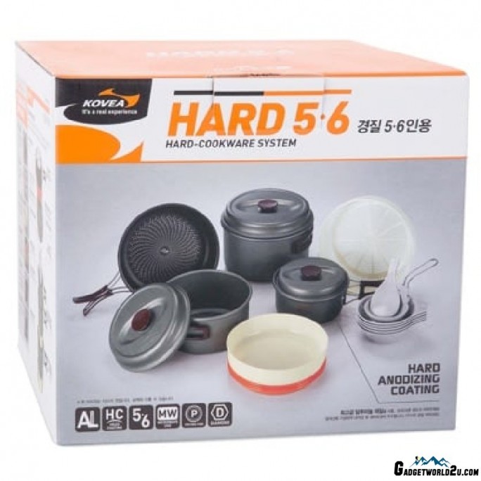 Kovea Cookware Hard 56 KSK-WH56 Hard Anodizing Coating Cookware for 5-6 Persons