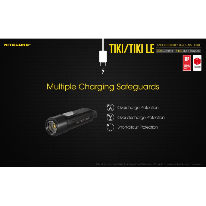 Nitecore TIKI (White) w UV & HCRI White LED Keychain 300L Type-C Rechargeable Flashlight