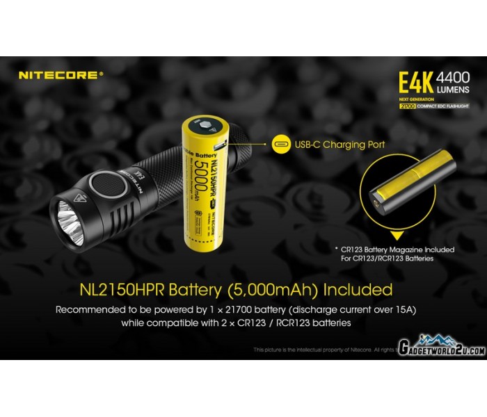 Nitecore E4K XP-L2 V6 LED 4400L Flashlight with USB-C