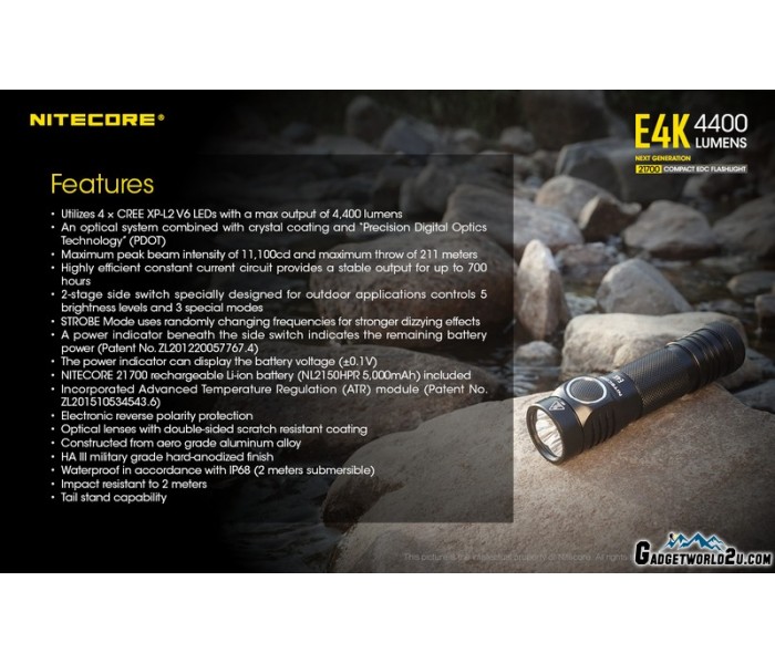 Nitecore E4K XP-L2 V6 LED 4400L Flashlight with USB-C