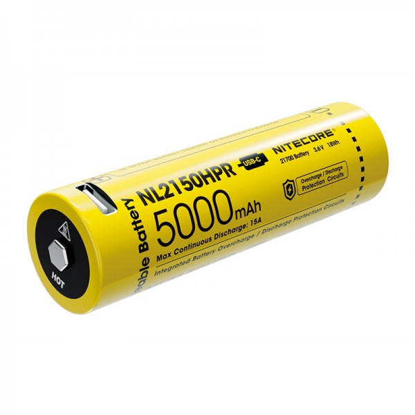 Nitecore 21700 5000mAh 15A 3.6V USB-C Rechargeable Li-ion Battery NL2150HPR