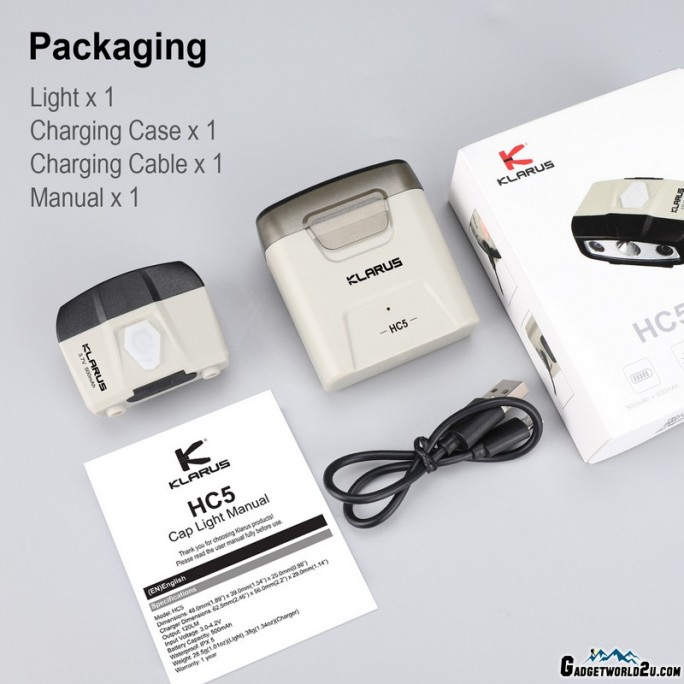 Klarus HC5 Cap Visor Clip Motion-Sensing Lamp 120L Rechargeable Headlamp