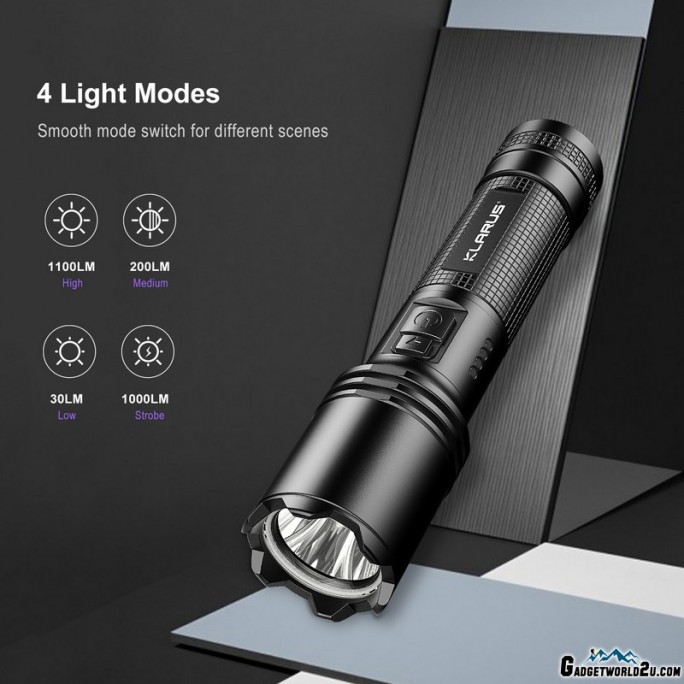 Klarus A1 10W High-Efficiency LED 1100L Rechargeable Flashlight + FREE 1 x HOLSTER