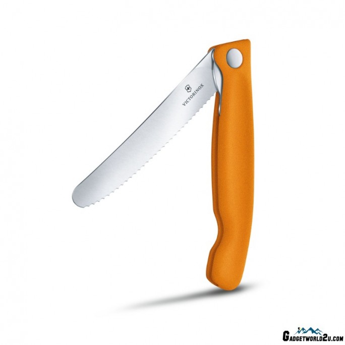 Victorinox Swiss Classic 11cm Wavy Edge Serrated Foldable Paring Knife Orange 6.7836.F9B