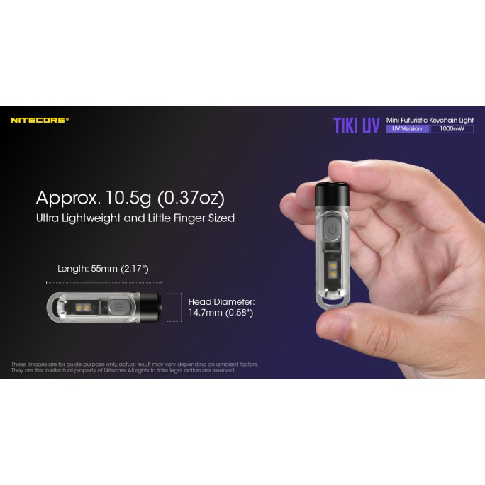 Nitecore TIKI UV 1000mW 365nm & HCRI White LED Keychain 70L Type-C Rechargeable Flashlight