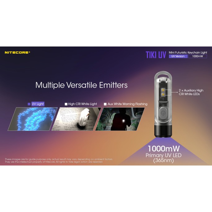 Nitecore TIKI UV 1000mW 365nm & HCRI White LED Keychain 70L Type-C Rechargeable Flashlight