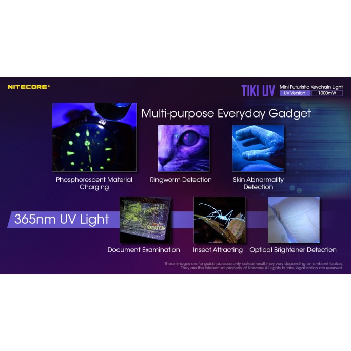 Nitecore TIKI UV 1000mW 365nm & HCRI White LED Keychain 70L Type-C Rechargeable Flashlight