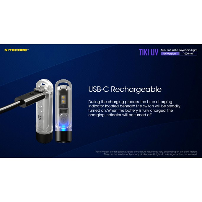 Nitecore TIKI UV 1000mW 365nm & HCRI White LED Keychain 70L Type-C Rechargeable Flashlight