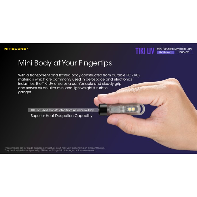 Nitecore TIKI UV 1000mW 365nm & HCRI White LED Keychain 70L Type-C Rechargeable Flashlight