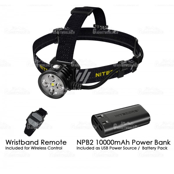 Nitecore HU60 CREE LED 1600L Wireless Wristband Control USB Powered Headlamp + NPB2 Powerbank