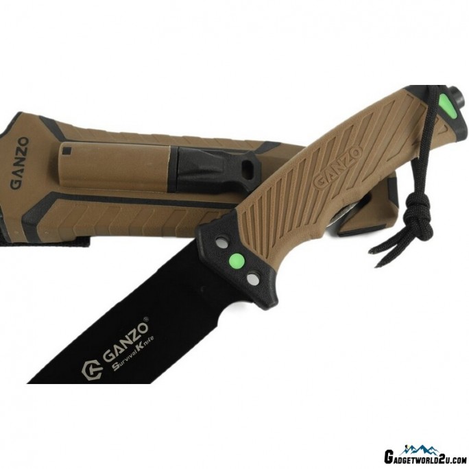 Ganzo G8012V2-DY Fixed Blade Knife Cutter Fire Starter w Sheath