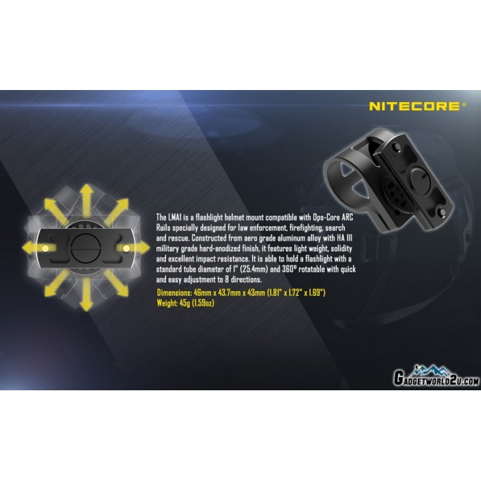 Nitecore LMA1 Ops-Core ARC Rail Rotary Helmet Mount for Flashlight