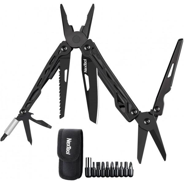 NexTool 11-in-1 + 10 Bits Black Knight NE20151 Steel Full Size Pliers Scissors Multifunctional Multitool