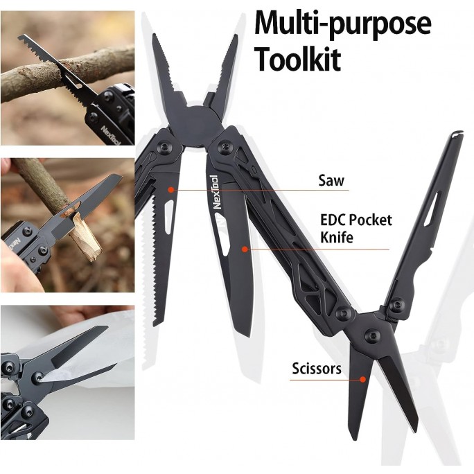 NexTool 11-in-1 + 10 Bits Black Knight NE20151 Steel Full Size Pliers Scissors Multifunctional Multitool