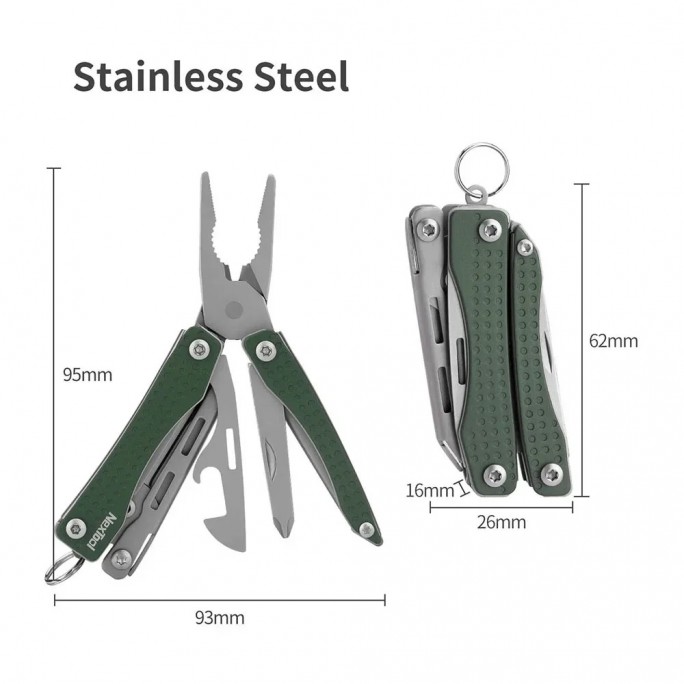 NexTool 11-in-1 Mini Flagship NE20050 (Green) Steel Full Size Pliers Scissors Multifunctional Multitool