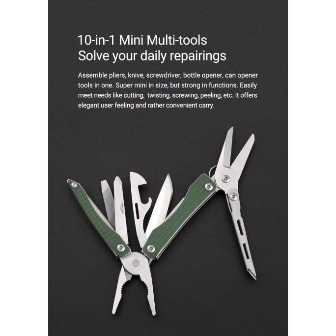 NexTool 11-in-1 Mini Flagship NE20050 (Green) Steel Full Size Pliers Scissors Multifunctional Multitool