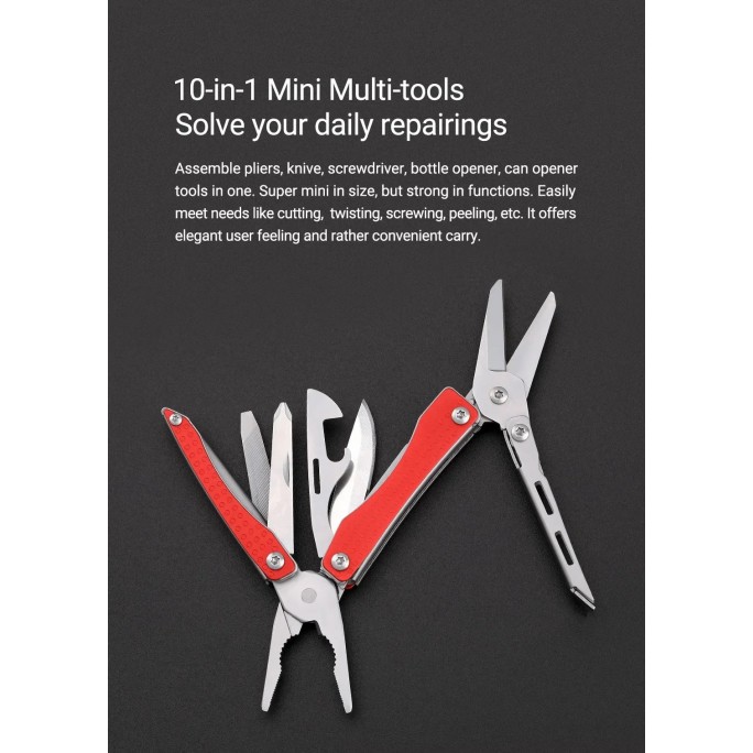 NexTool 11-in-1 Mini Flagship NE20051 (Red) Steel Full Size Pliers Scissors Multifunctional Multitool