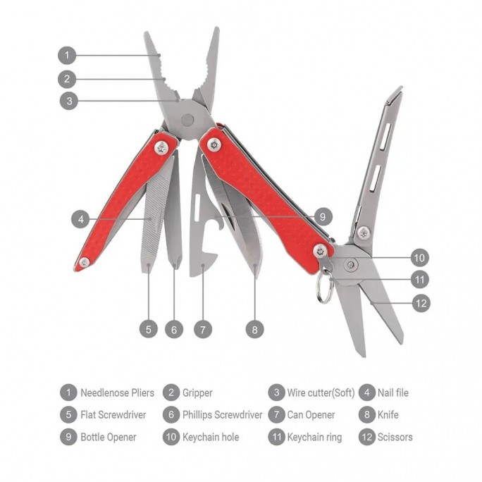 NexTool 11-in-1 Mini Flagship NE20051 (Red) Steel Full Size Pliers Scissors Multifunctional Multitool