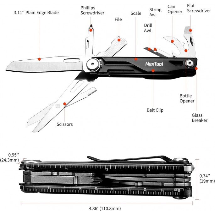 NexTool 12-in-1 Knight NE20153 EDC Steel Knife Scissors Multifunctional Multitool