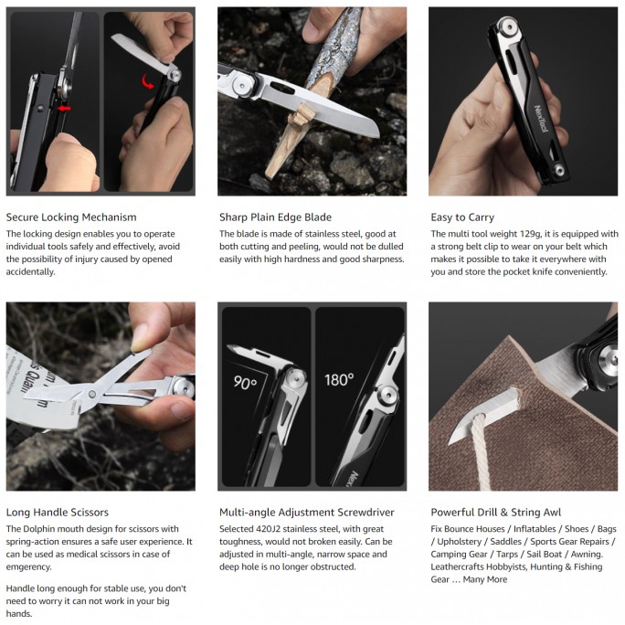 NexTool 12-in-1 Knight NE20153 EDC Steel Knife Scissors Multifunctional Multitool