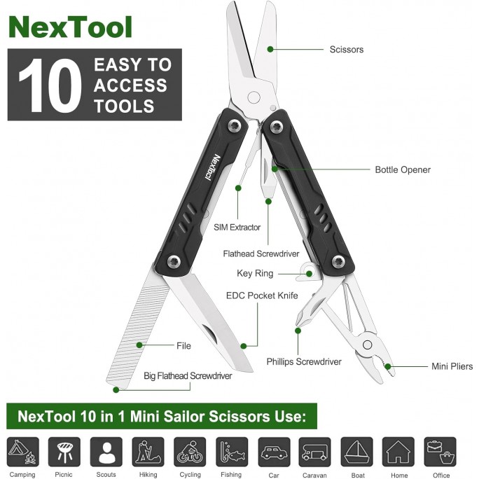 NexTool 9-in-1 Mini Sailor (Scissors Version) NE20237 EDC Steel Pliers Knife Scissors Multifunctional Multitool