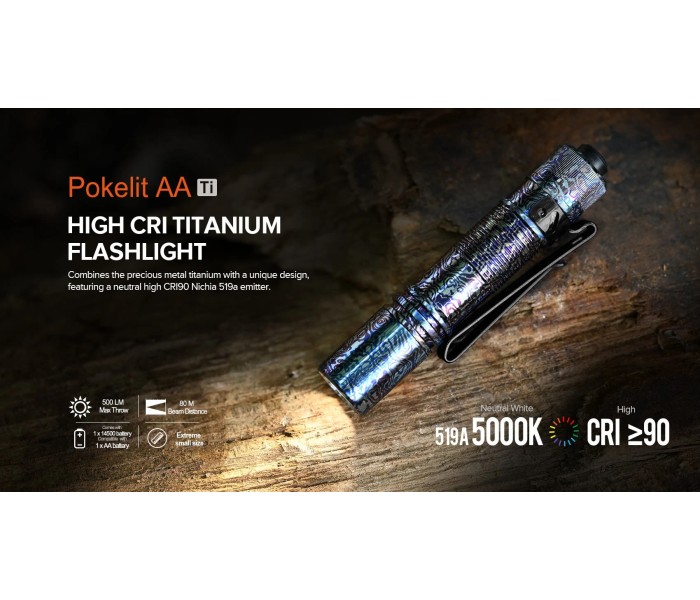 Acebeam Pokelit AA Ti Nichia 519A High CRI90 5000K LED 500 Lumens