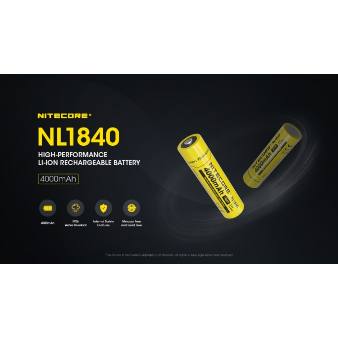 Nitecore 18650 4000mAh 5A Protected Li-ion Rechargeable Battery NL1840