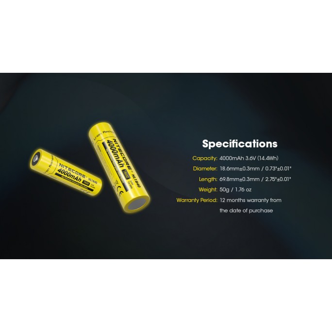 Nitecore 18650 4000mAh 5A Protected Li-ion Rechargeable Battery NL1840