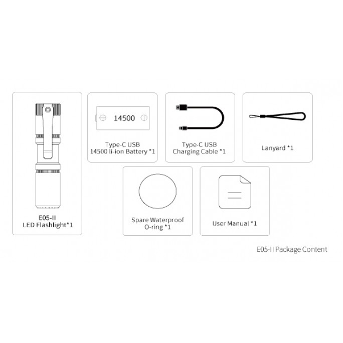 Manker E05 II CW BLACK Cool White LED 1300L Rechargeable EDC Flashlight