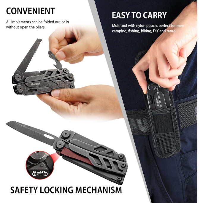 NexTool Flagship Pro NE20279 (Red) 16-in-1 Steel Full Size Pliers Scissors Multitool