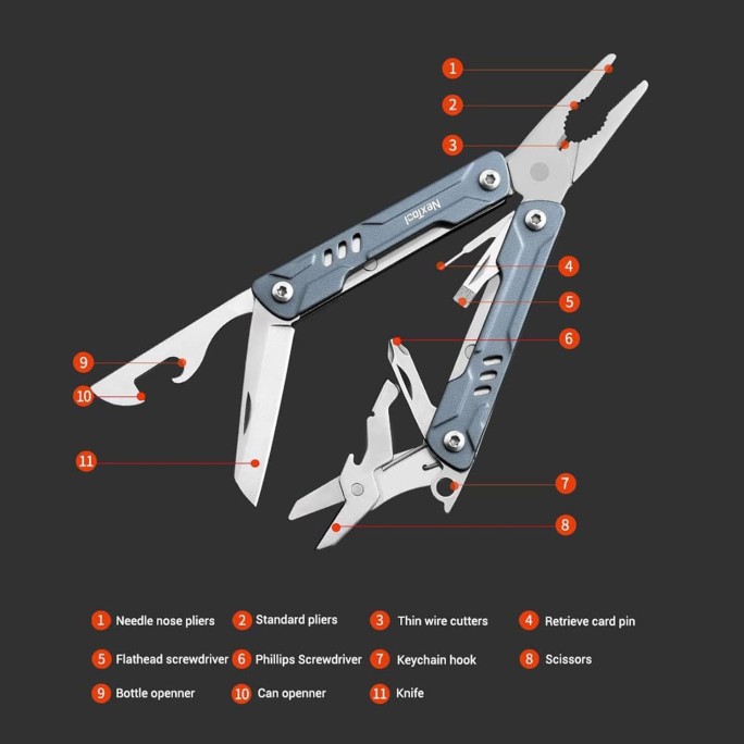 NexTool Mini Sailor NE20156A (Black) 10-in-1 EDC Steel Pliers Knife Scissors Multifunctional Multitool