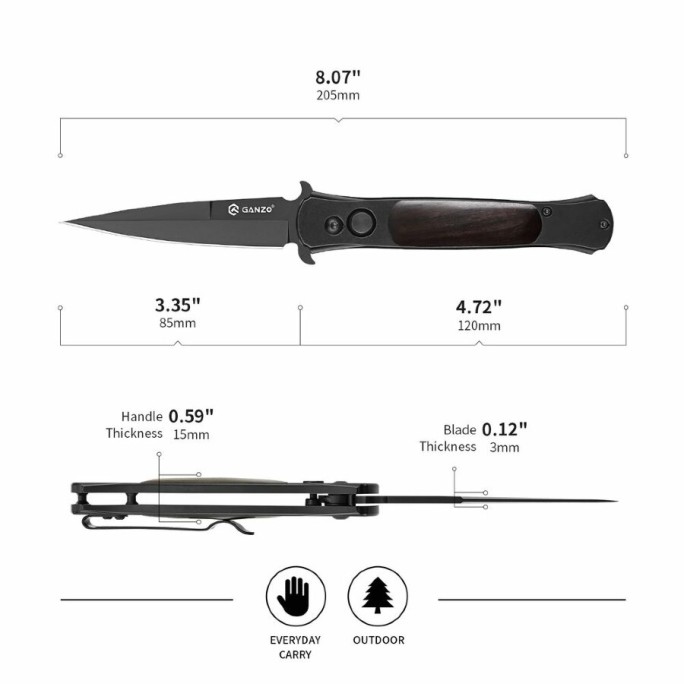 Ganzo G707B Button Lock 440C Spear Point Folding Knife