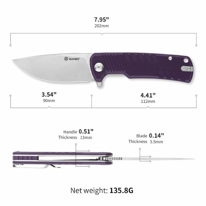 Ganzo G769-PL Liner Lock D2 Steel G10 Folding Knife (Purple)