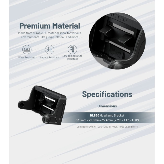 Nitecore HLB20 Helmet Headlamp Bracket for NU21 / NU25 / NU25 UL
