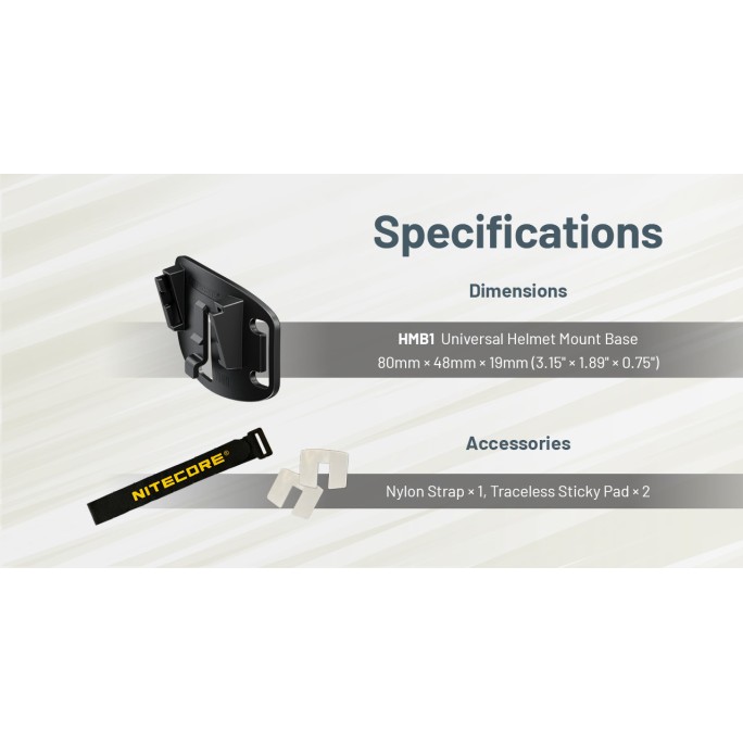 Nitecore HMB1 Universal Helmet Mount Base for HLB20 / HLB30 / HLB40 / HLB50