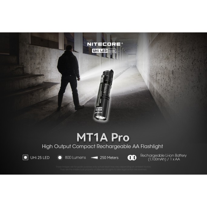 Nitecore MT1A Pro NiteLab UHi 25 LED 800L CW Flashlight w Rechargeable Battery