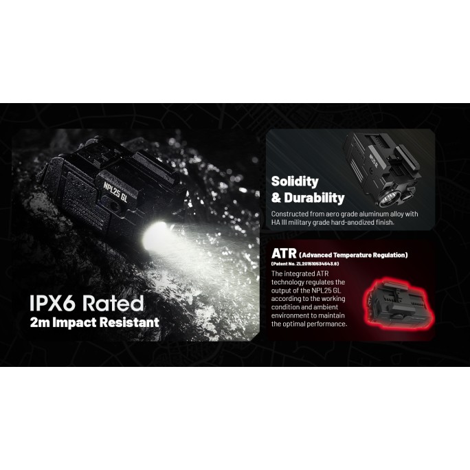 Nitecore NPL25 GL 900L Compact Tactical Light White With Green Laser Sight