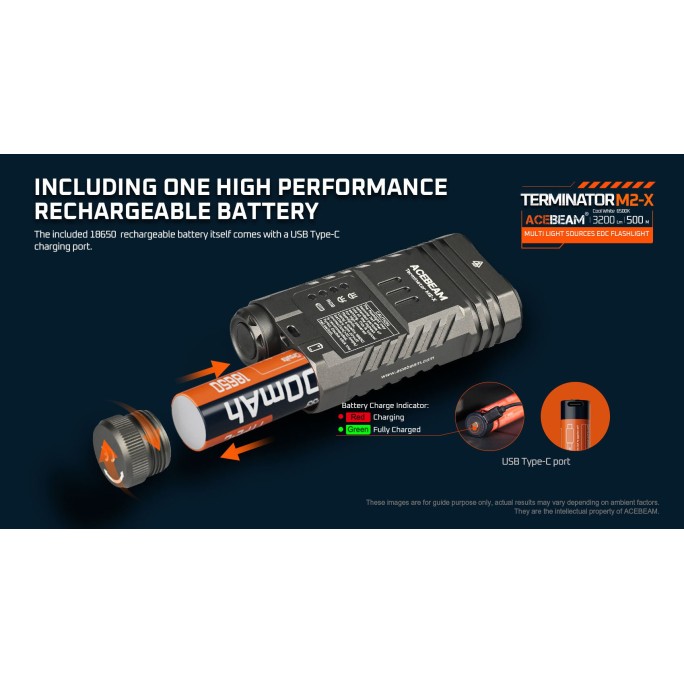 Acebeam Terminator M2-X (Dark Grey) Cool White 6500K 3200L Dual Head EDC Rechargeable Flashlight