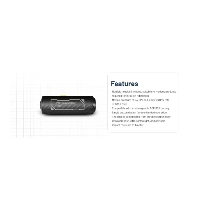 Nitecore AP05C Ultra Lightweight Carbon Fiber Air Pump + NL169R Battery