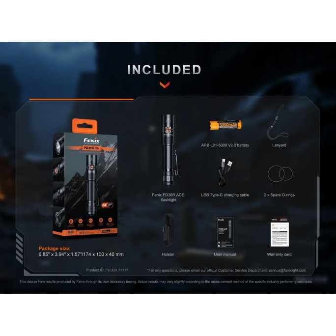 Fenix PD36R ACE Luminus SFT70 Gen2 LED 3000L Rechargeable Flashlight