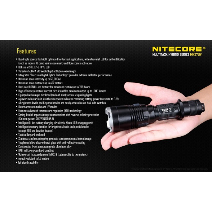 Nitecore MH27UV CREE XP-L HI V3 LED 365nm Ultraviolet 1000L Flashlight