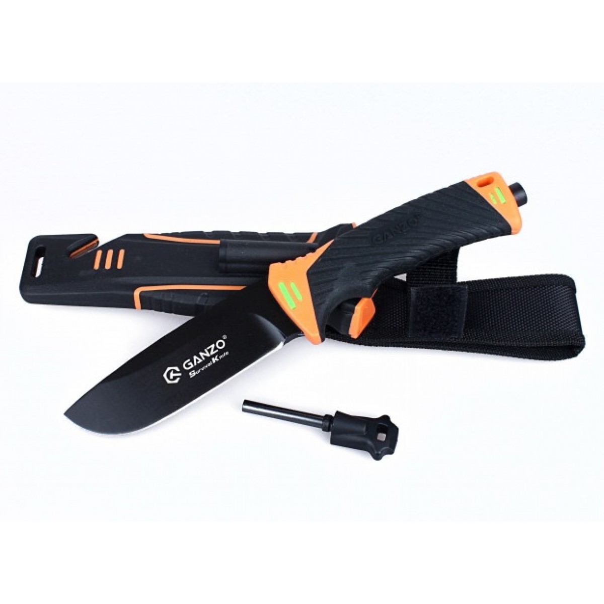 Ganzo G8012-OR Fixed Blade Knife Cutter Fire Starter w Sheath